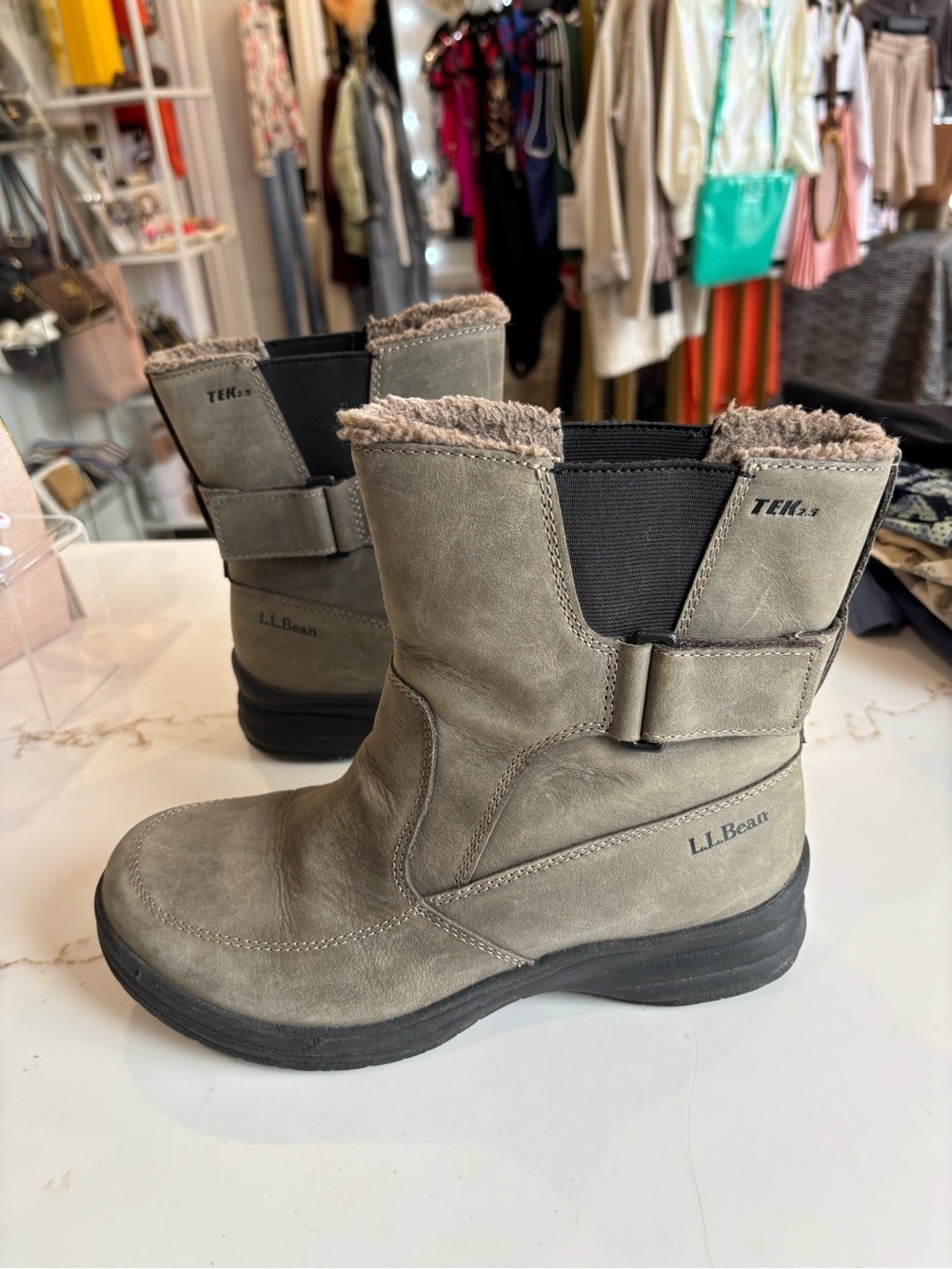 L.L. Bean Women's Olive Fleece-Lined Slip-On Winter Boots